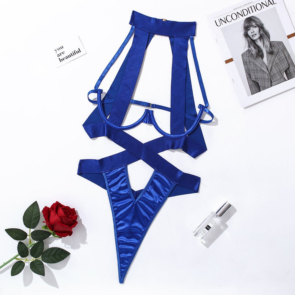 Les Visionnaires Woman fashion and Outdoor Sapphire Blue / L Women's Bodybuilding Jumpsuits Bandage Black Strap Jumpsuit