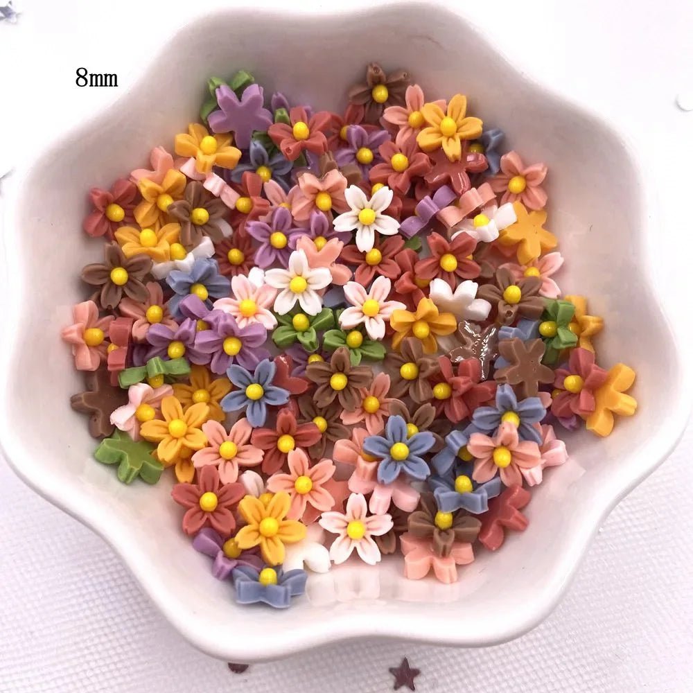 Storazone 0 100Pcs 8mm Resin 3D Colorful Mini Flower Gems Flatback Figurines Scrapbook Wedding Applique  Nail Art Decor Crafts  OL560