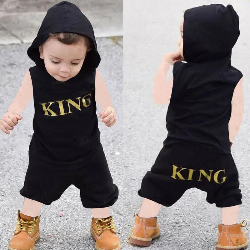 Storazone 0-3Y Infant Baby Boys Clothes 2PCS Sleeveless Letter Print Hooded Tops Pants Outfits Sets Summer Tracksuit