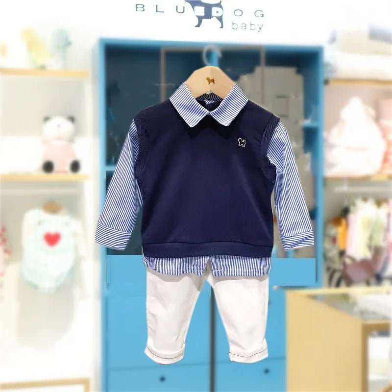 Storazone 01 / 7-8T 2024 Autumn Korean Style Brother And Sister Children's Fashion Suit Kids Matching Outfit Girls Shirt Dress and Boys Clothes Set
