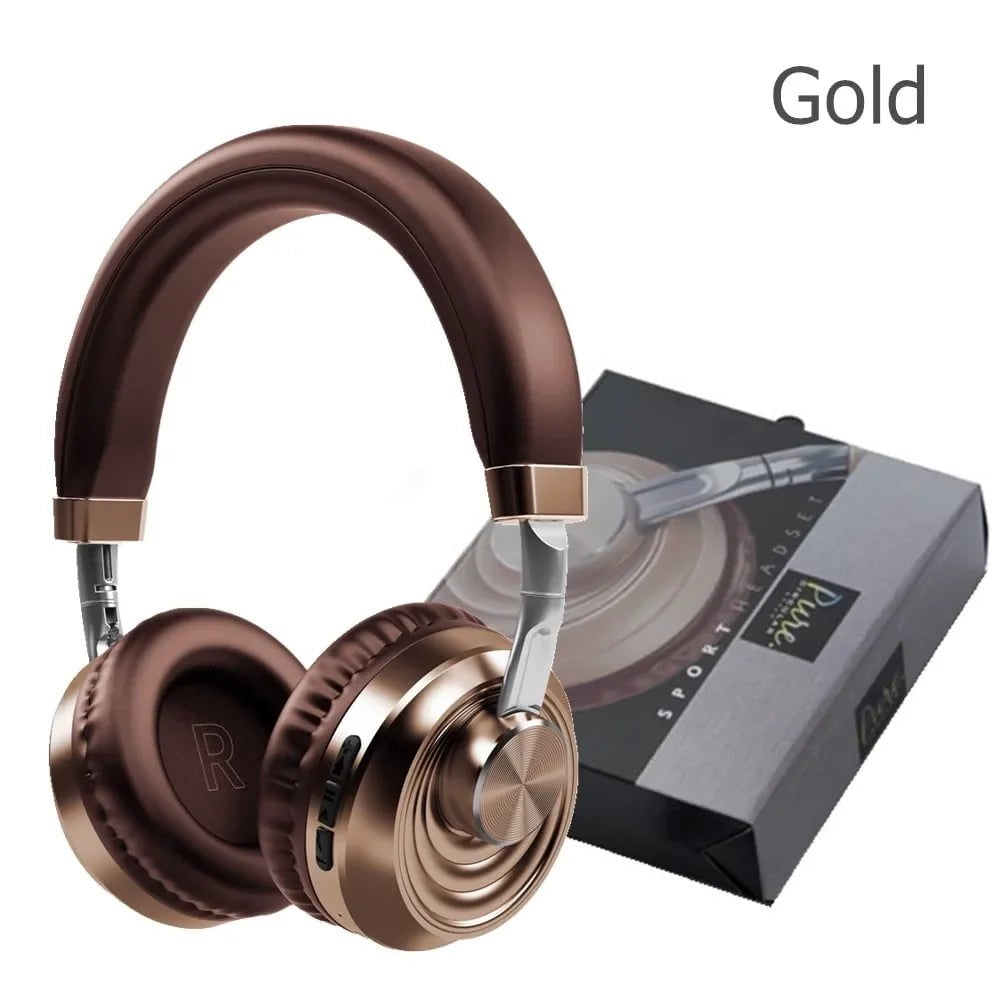 Storazone 083 Gold / CHINA 12 Hours Play Wireless Headphones Bluetooth 5.0 Headset Over Ear Sports Running Earphone with Mic Support SD Player for Music TV