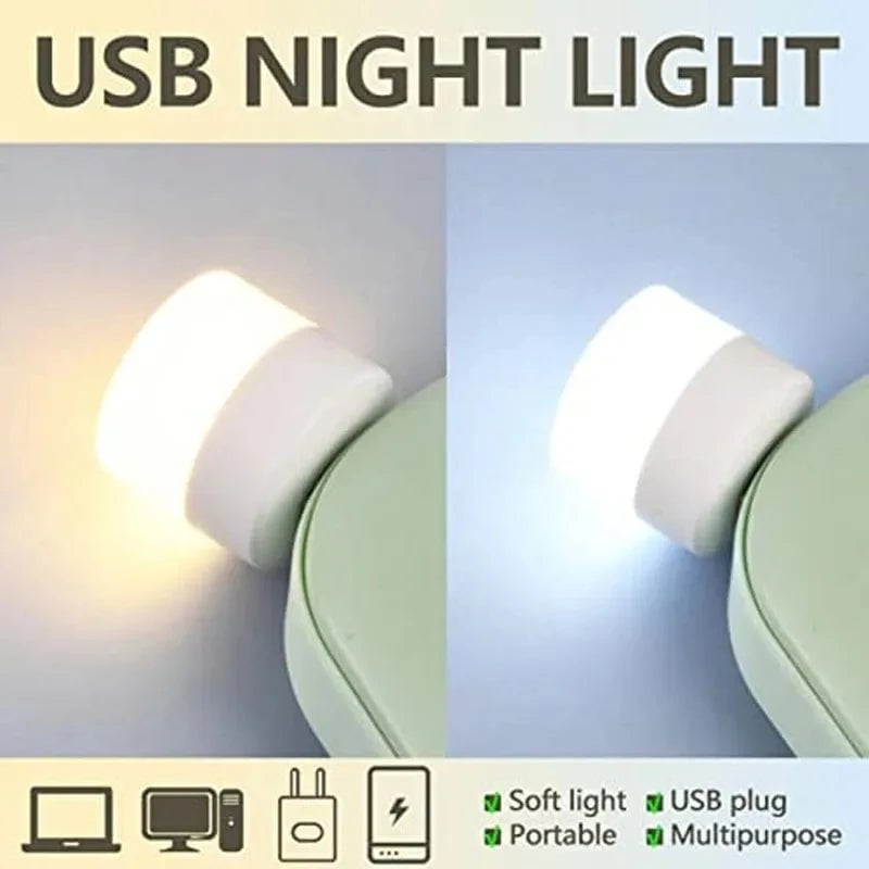 Storazone 1-10Pcs Mini USB Night Light Warm White Eye Protection Book Reading Light USB Plug Computer Mobile Power Charging LED Night Lamp