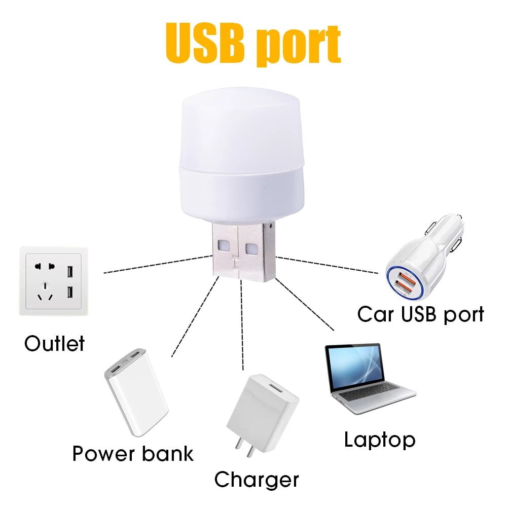 Storazone 1-10Pcs Mini USB Night Light Warm White Eye Protection Book Reading Light USB Plug Computer Mobile Power Charging LED Night Lamp