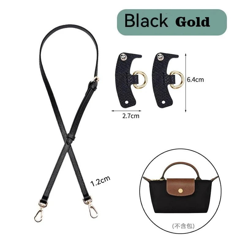Storazone 1.2F Black Gold Bags Strap For Mini Longchamp Bag Shoulder Strap Dumpling Crossbody Perforated Conversion Accessories For Punch-free Bag Stra