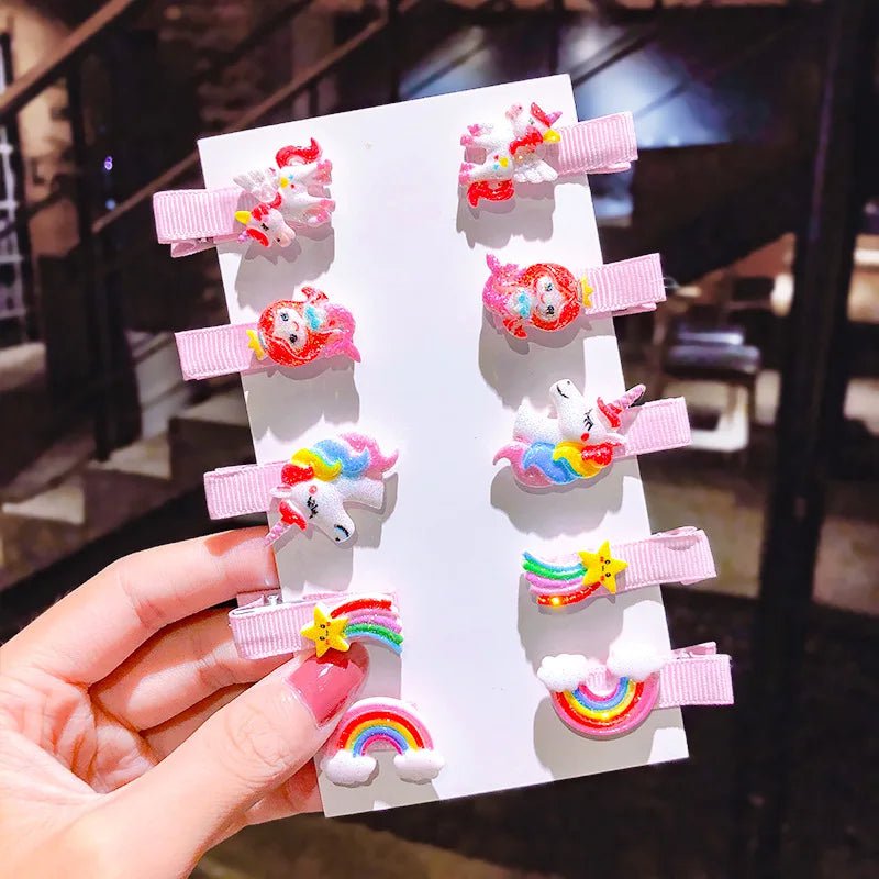 Storazone 1-33 10PCS/Set New Girls Cute Cartoon Ice Cream Unicorn Hair Clips Kids Lovely Hairpins Headband Barrettes Fashion Hair Accessories