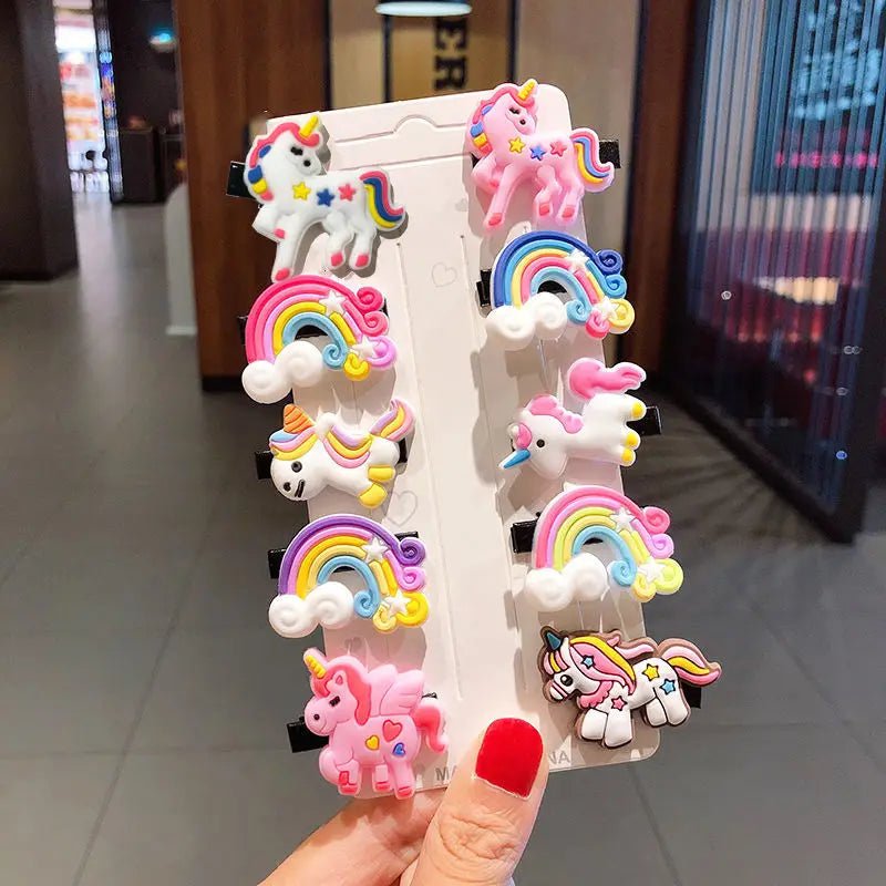 Storazone 1-6 10PCS/Set New Girls Cute Cartoon Ice Cream Unicorn Hair Clips Kids Lovely Hairpins Headband Barrettes Fashion Hair Accessories