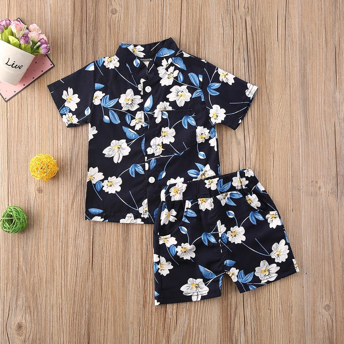 Storazone 1-6Y Summer Infant Baby Boys Clothes Sets 10 Colors Floral Print Short Sleeve T Shirts Tops+Shorts Holiday Outfit