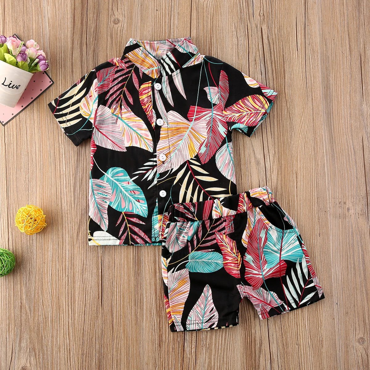 Storazone 1-6Y Summer Infant Baby Boys Clothes Sets 10 Colors Floral Print Short Sleeve T Shirts Tops+Shorts Holiday Outfit