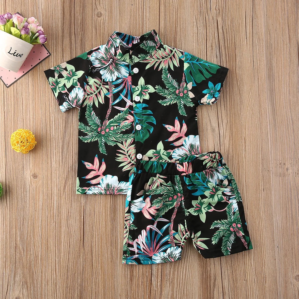 Storazone 1-6Y Summer Infant Baby Boys Clothes Sets 10 Colors Floral Print Short Sleeve T Shirts Tops+Shorts Holiday Outfit
