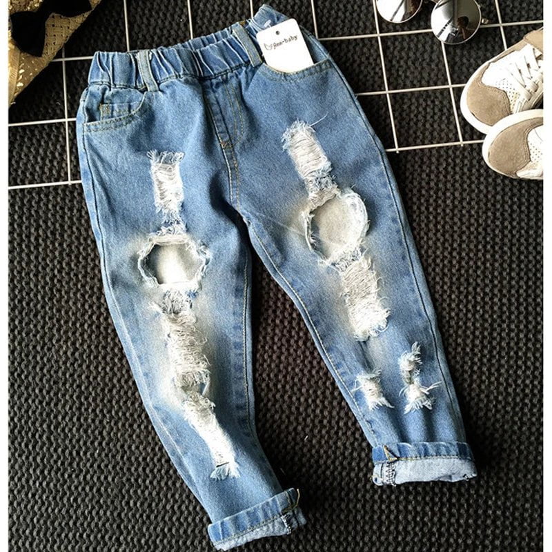 Storazone 1-6yrs Boys Clothes Girls Clothes Children Broken Hole Pants New 2021 Baby Boys Girls Jeans Pants Brand Trousers Fashion Jeans