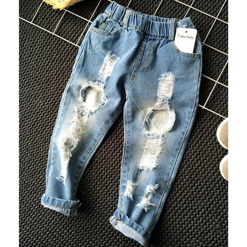 Storazone 1-6yrs Boys Clothes Girls Clothes Children Broken Hole Pants New 2021 Baby Boys Girls Jeans Pants Brand Trousers Fashion Jeans