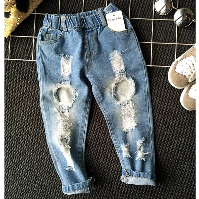 Storazone 1-6yrs Boys Clothes Girls Clothes Children Broken Hole Pants New 2021 Baby Boys Girls Jeans Pants Brand Trousers Fashion Jeans