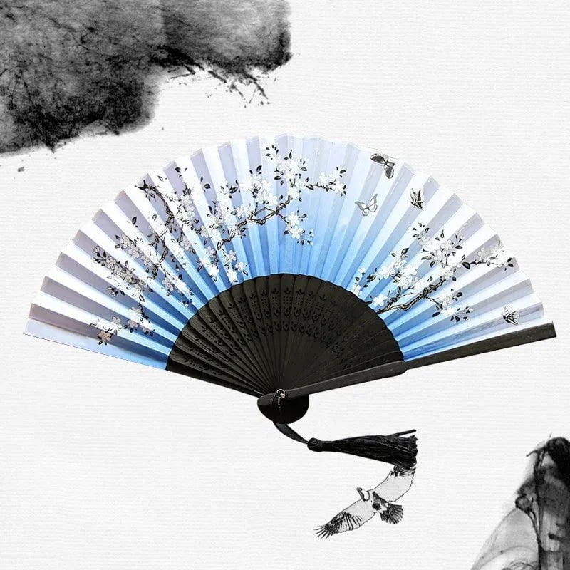 Storazone 1 Chinese Japanese Silk Folding Fan Wooden Shank Classical Dance Fan High Quality Tassel Elegent Female Fan Home Decoration