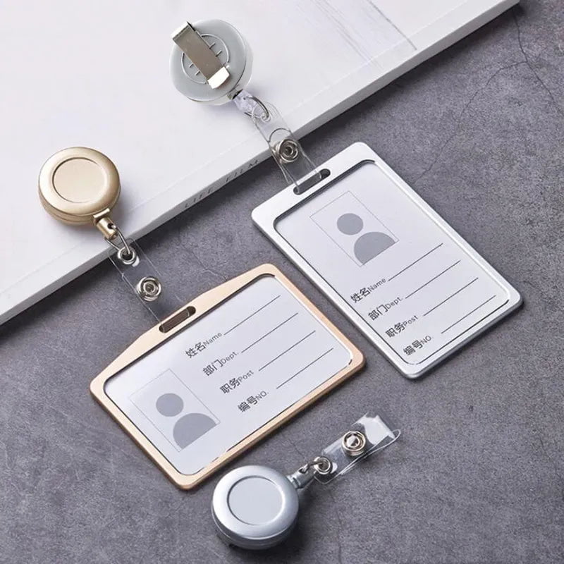 Storazone 1 Pcs Aluminum Alloy Card Cover Case Bank Business Work Card Holder with ABS Retractable Badge Reel Credit ID Card Badge Bag