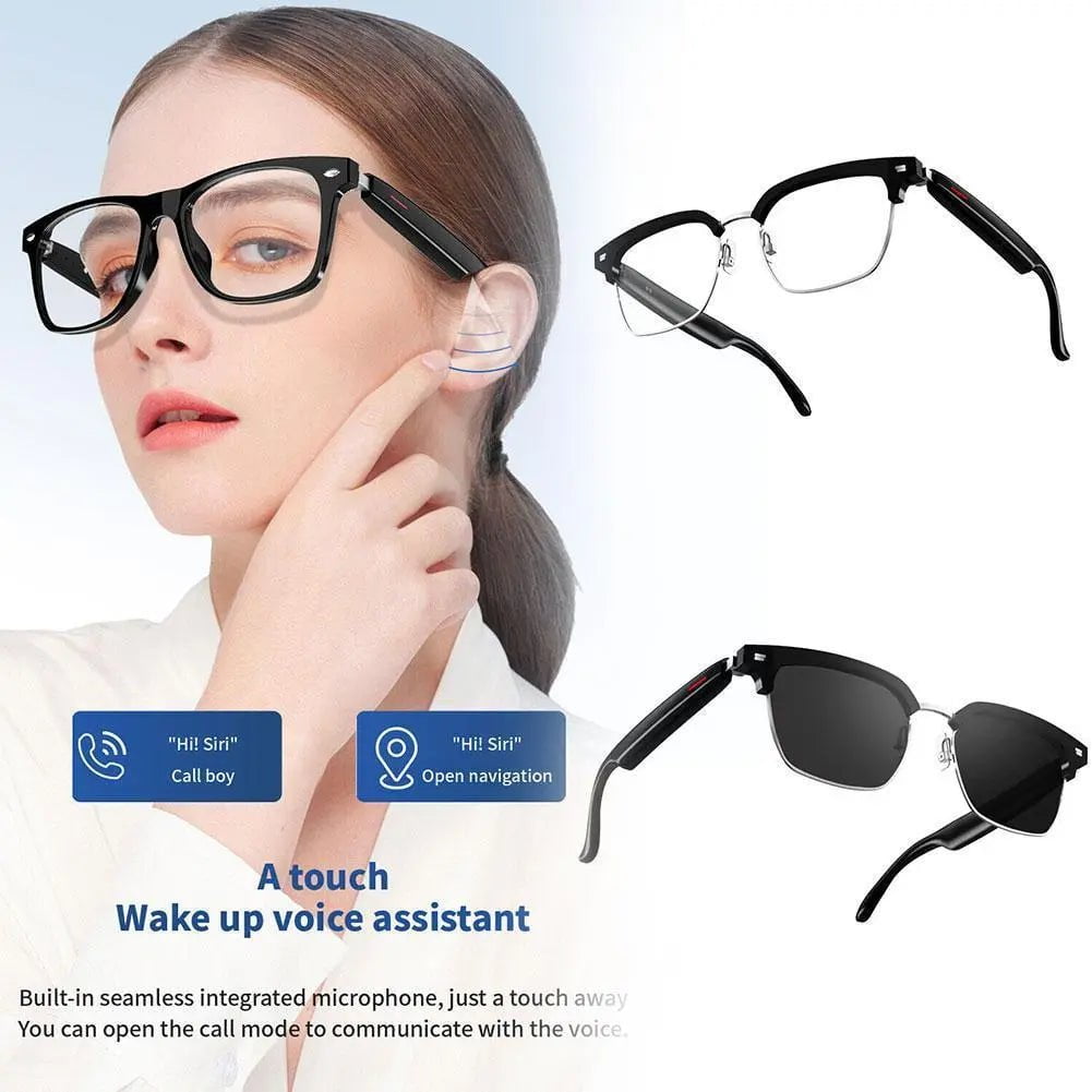 Storazone 1 Pcs Bluetooth Audio Smart Glasses Interchangeable Frames W Speakers Mics Calls Voice Control Bluetooth Glasses For R4V4