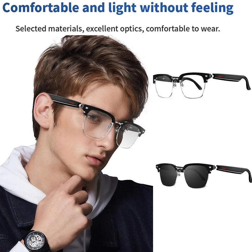 Storazone 1 Pcs Bluetooth Audio Smart Glasses Interchangeable Frames W Speakers Mics Calls Voice Control Bluetooth Glasses For R4V4