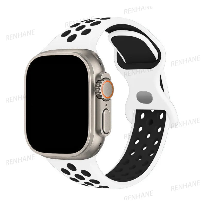 Storazone 1 White Black / 38mm 40mm 41mm Silicone Strap For Apple Watch band 8 7 45mm 41mm 49 44mm 42mm 40mm 38mm Breathable Wristband For iWatch series 6 5 4 3 SE Ultra