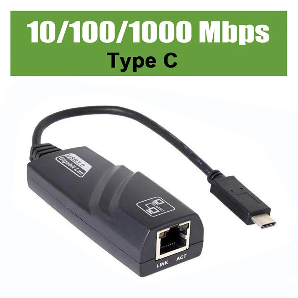 Storazone 10/100/1000Mbps Wired USB 3.0 TypeC USB To Rj45 Lan Ethernet Adapter RTL8153 Network Card for PC Macbook Windows Laptop