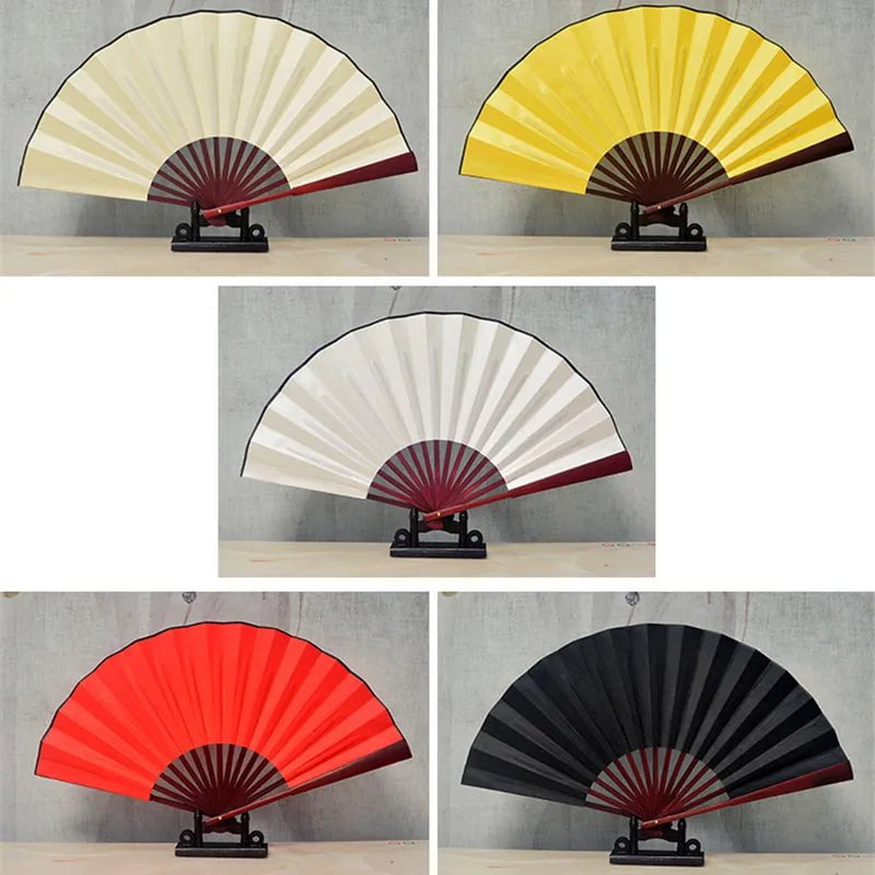 Storazone 10/13 Inch Folding Fan Hand Silk Cloth DIY Chinese Folding Fan Wooden Bamboo Antiquity Fold Fans DIY Calligraphy Painting Decor