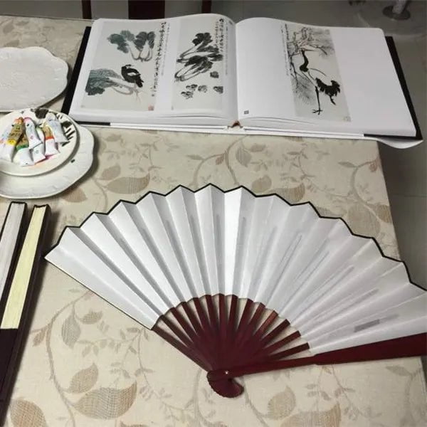 Storazone 10/13 Inch Folding Fan Hand Silk Cloth DIY Chinese Folding Fan Wooden Bamboo Antiquity Fold Fans DIY Calligraphy Painting Decor