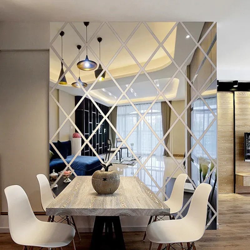 Storazone 10/17/32/58pcs 3D Mirror Stickers Acrylic Triangles Self-adhesive Diamonds DIY Wall Mirror Stickers for Living Room Home Decor