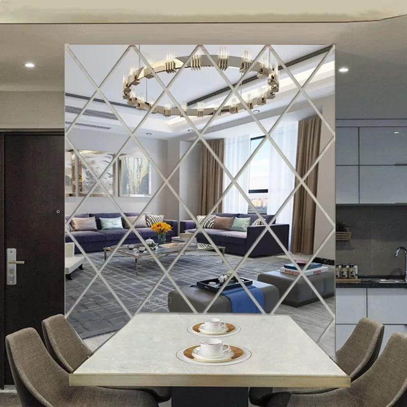 Storazone 10/17/32/58pcs 3D Mirror Stickers Acrylic Triangles Self-adhesive Diamonds DIY Wall Mirror Stickers for Living Room Home Decor