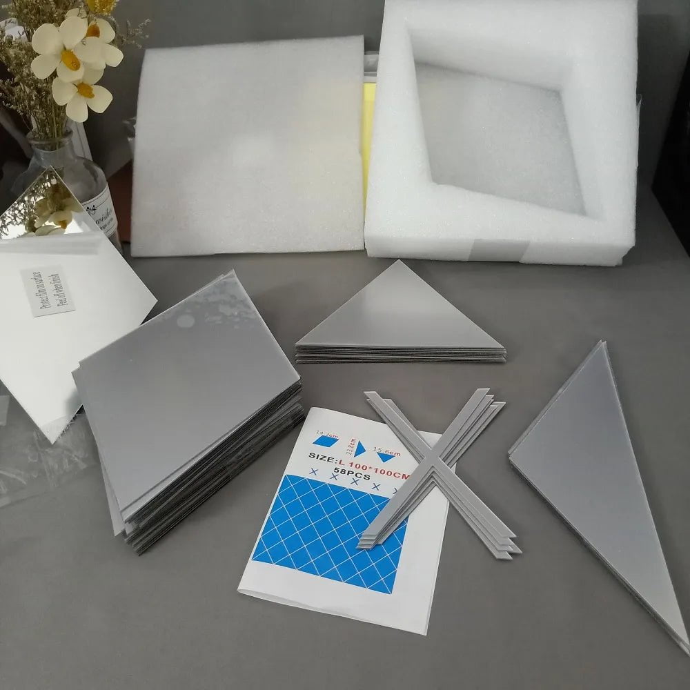 Storazone 10/17/32/58pcs 3D Mirror Stickers Acrylic Triangles Self-adhesive Diamonds DIY Wall Mirror Stickers for Living Room Home Decor