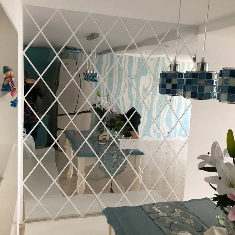 Storazone 10/17/32/58pcs 3D Mirror Stickers Acrylic Triangles Self-adhesive Diamonds DIY Wall Mirror Stickers for Living Room Home Decor