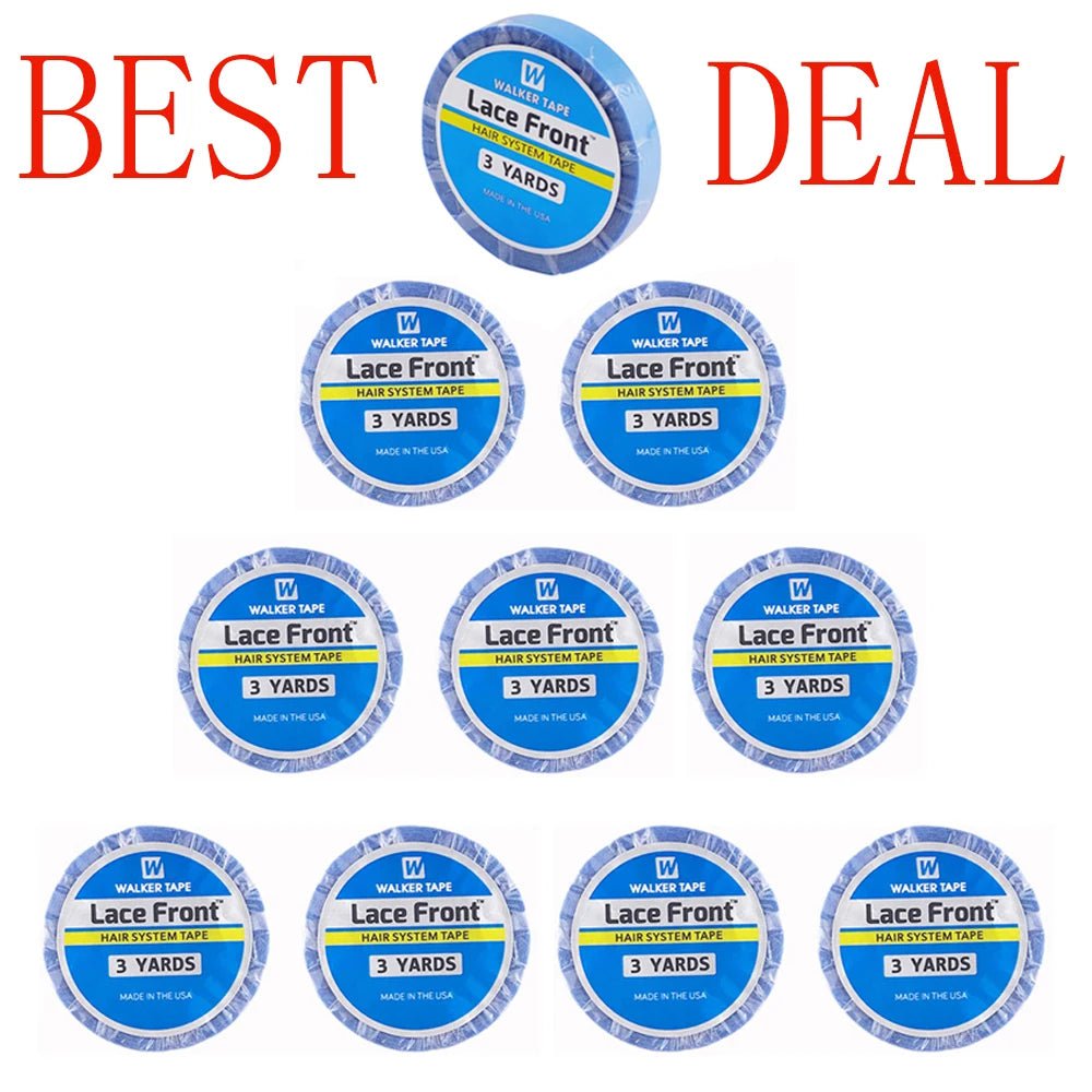 Storazone 10 pcs 1/2/3 Roll 0.8 CM*3 Yards Super Hair Blue Tape Double-Sided Adhesive Tape for Hair Extension/Lace Wig/Toupee