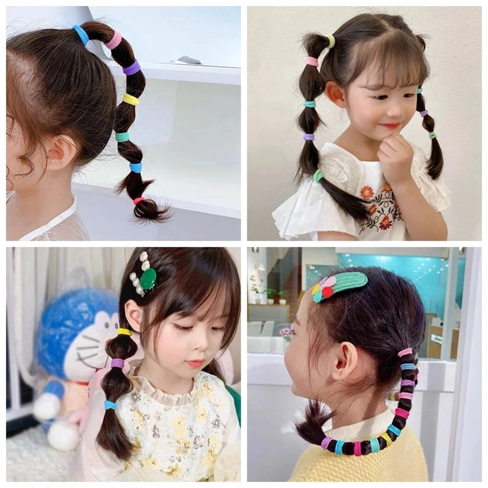 Storazone 100/300/500PCS Colorful Basic Nylon Ealstic Hair Ties for Girls Ponytail Hold Scrunchie Rubber Band Kid Fashion Hair Accessories