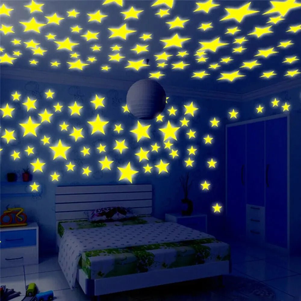 Storazone 100 Pieces of Luminous 3D Star Stickers for CHILDREN'S Room, Bedroom, Ceiling, Illuminated Plastic Wall Stickers, Home Decoratio