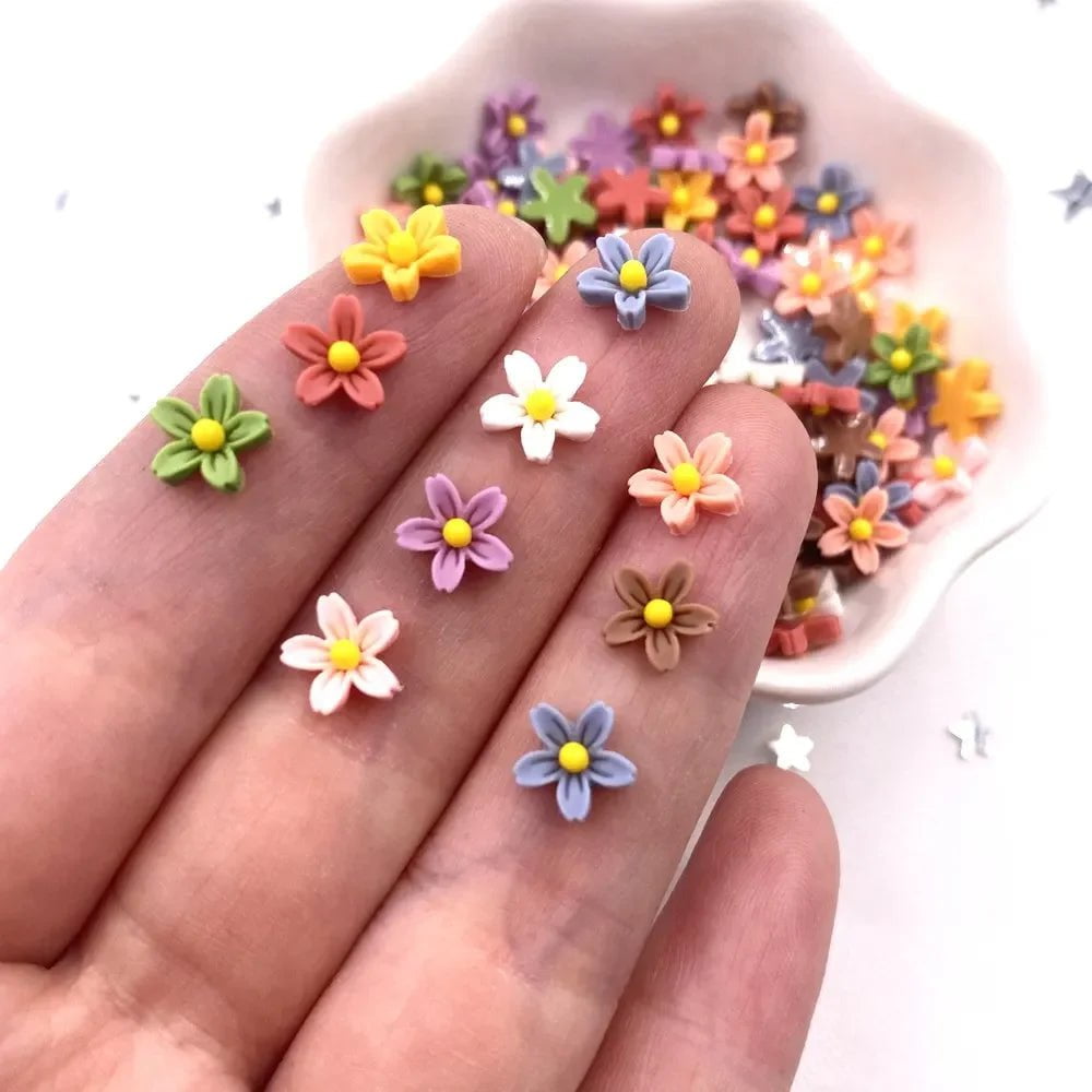 Storazone 100Pcs 8mm Resin 3D Colorful Mini Flower Gems Flatback Figurines Scrapbook Wedding Applique  Nail Art Decor Crafts  OL560