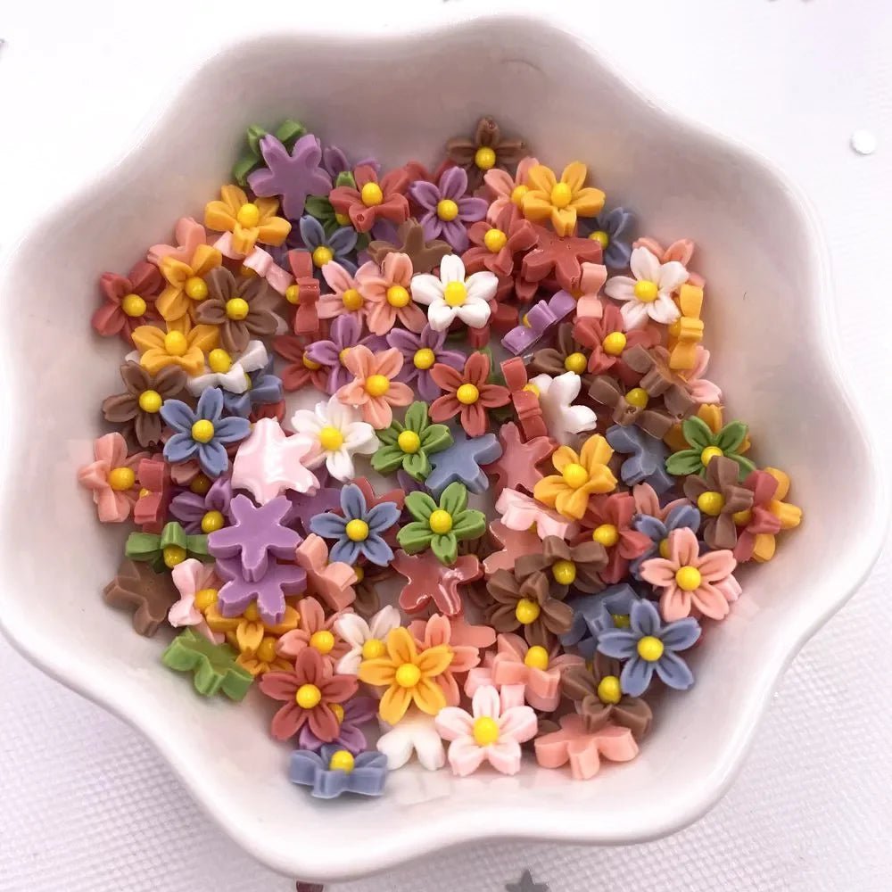 Storazone 100Pcs 8mm Resin 3D Colorful Mini Flower Gems Flatback Figurines Scrapbook Wedding Applique  Nail Art Decor Crafts  OL560