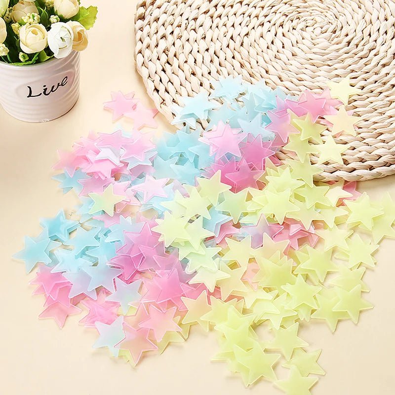 Storazone 100Pcs Luminous Wall Stickers Glow In The Dark Stars Stickers For Kids Baby Rooms Colorful Fluorescent Home Room Decor Decals