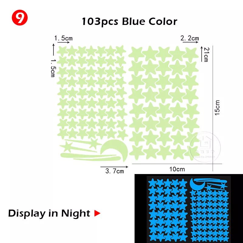 Storazone 103pcs Blue Stars Luminous Moon and Stars Wall Stickers for Kids Room Baby Nursery Home Decoration Wall Decals Glow in the Dark Bedroom Ceiling