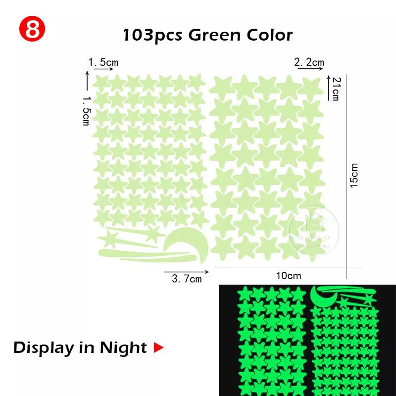 Storazone 103pcs Green Stars Luminous Moon and Stars Wall Stickers for Kids Room Baby Nursery Home Decoration Wall Decals Glow in the Dark Bedroom Ceiling