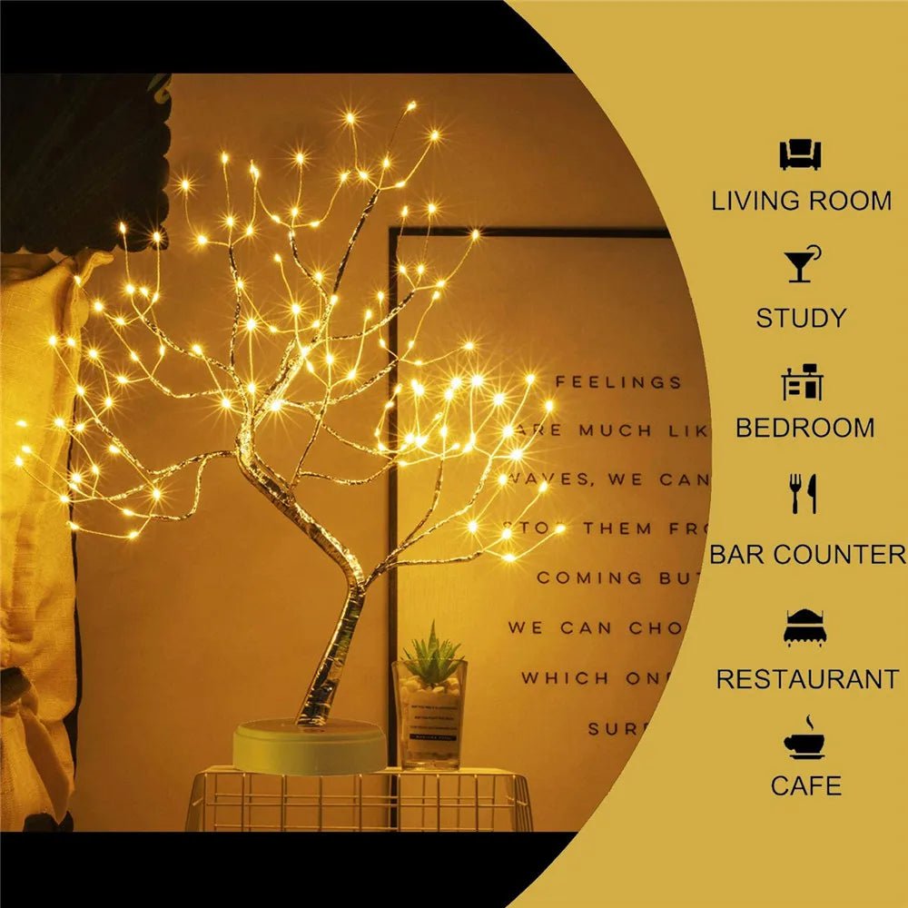 Storazone 108 LED Silver Wire Desk Bonsai Tree Light 8 Modes DIY Artificial Tree Branch Night Light Battery USB Operated For Bedroom Xmas