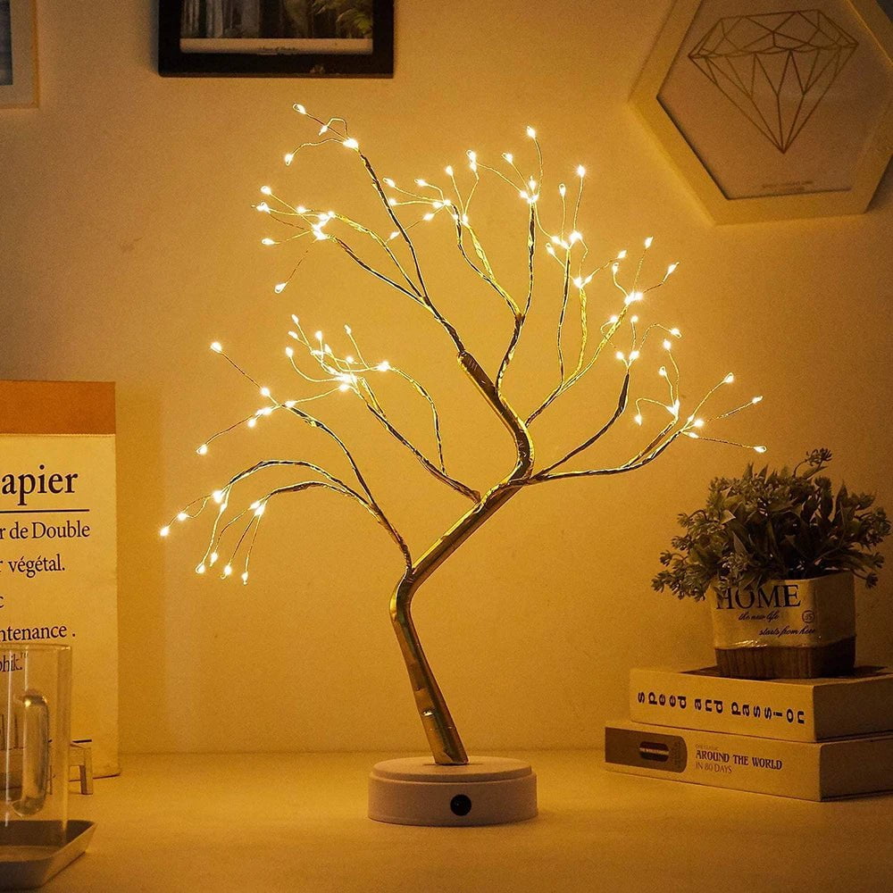 Storazone 108 Leds Warm White Battery/USB Table Lamp 36/60/72/108 Leds Tree Night Light Touch Copper Wire Lamp Home Party Wedding Indoor Christmas Decoration