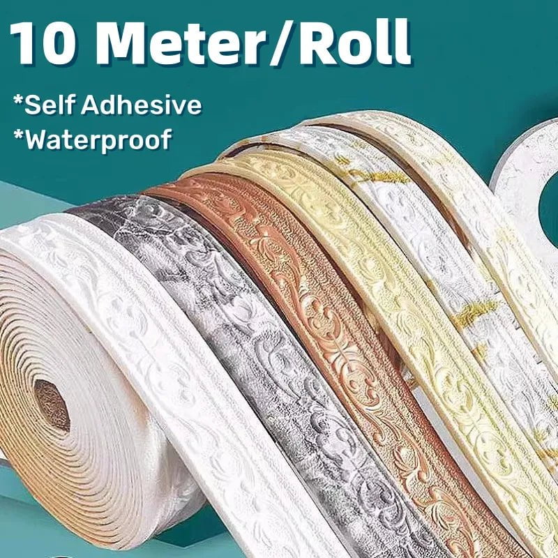 Storazone 10m/Roll 3D Self-Adhesive Vinyl Wall Trim Line Skirting Border DIY Room Decor Household Waterproof Baseboard Wallpaper Sticker