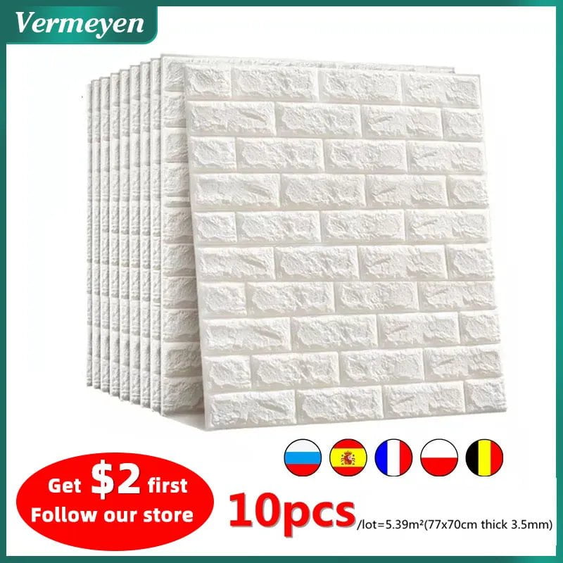 Storazone 10pcs 3D Wall Sticker Imitation Brick Bedroom Christmas Home Decoration Waterproof Self Adhesive Wallpaper For Living Room