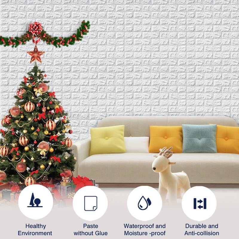 Storazone 10pcs 3D Wall Sticker Imitation Brick Bedroom Christmas Home Decoration Waterproof Self Adhesive Wallpaper For Living Room