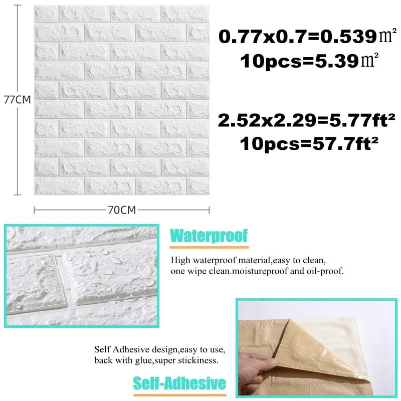 Storazone 10pcs 3D Wall Sticker Imitation Brick Bedroom Christmas Home Decoration Waterproof Self Adhesive Wallpaper For Living Room