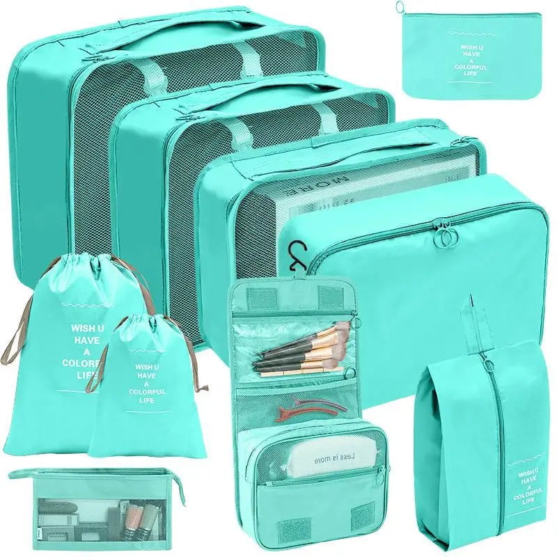 Storazone 10pcs light blue 7/8/9/10 Pcs Set Travel Organizer Storage Bags Suitcase Packing Cubes Set Cases Portable Luggage Clothes Shoe Tidy Pouch Folding