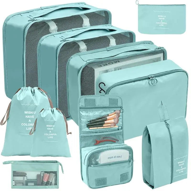 Storazone 10pcs mint 7/8/9/10 Pcs Set Travel Organizer Storage Bags Suitcase Packing Cubes Set Cases Portable Luggage Clothes Shoe Tidy Pouch Folding