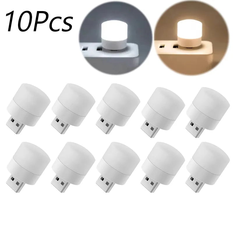 Storazone 10pcs Mixed 1-10Pcs Mini USB Night Light Warm White Eye Protection Book Reading Light USB Plug Computer Mobile Power Charging LED Night Lamp