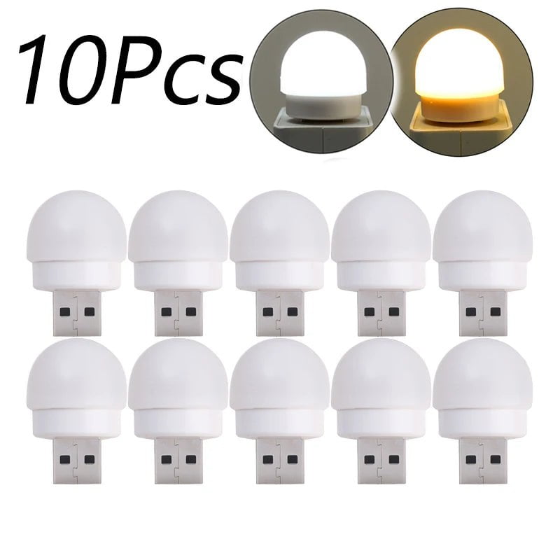 Storazone 10pcs Mixed B 1-10Pcs Mini USB Night Light Warm White Eye Protection Book Reading Light USB Plug Computer Mobile Power Charging LED Night Lamp