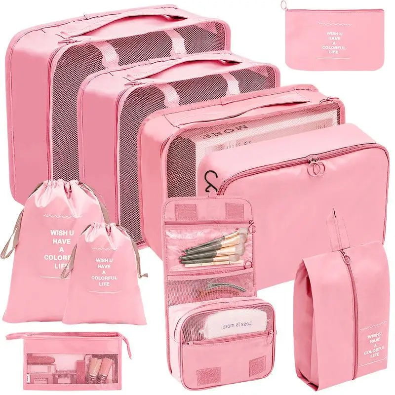 Storazone 10pcs pink 7/8/9/10 Pcs Set Travel Organizer Storage Bags Suitcase Packing Cubes Set Cases Portable Luggage Clothes Shoe Tidy Pouch Folding