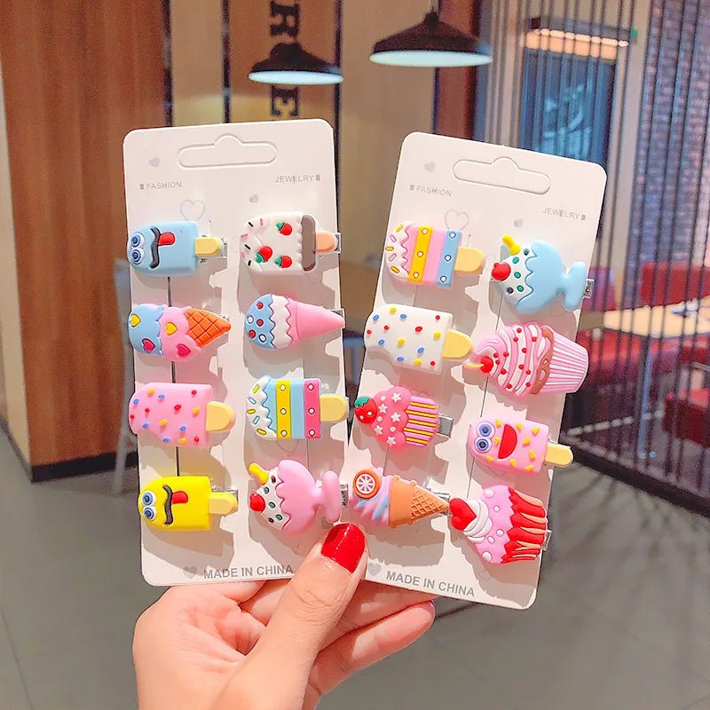 Storazone 10PCS/Set New Girls Cute Cartoon Ice Cream Unicorn Hair Clips Kids Lovely Hairpins Headband Barrettes Fashion Hair Accessories