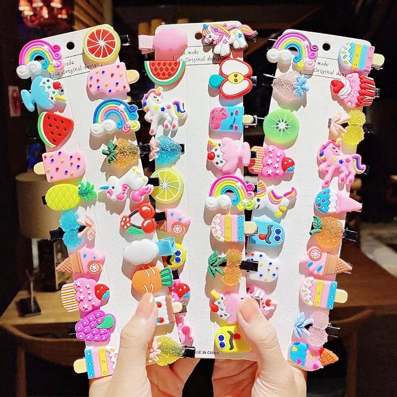 Storazone 10PCS/Set New Girls Cute Cartoon Ice Cream Unicorn Hair Clips Kids Lovely Hairpins Headband Barrettes Fashion Hair Accessories