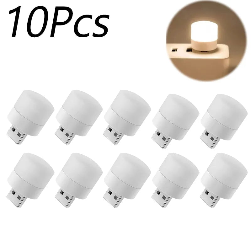 Storazone 10pcs Warm 1-10Pcs Mini USB Night Light Warm White Eye Protection Book Reading Light USB Plug Computer Mobile Power Charging LED Night Lamp